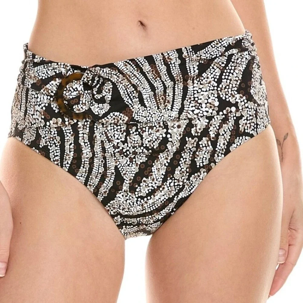 NWT Tommy Bahama Bikini Bottoms Navy Playa Brava Hi Waist Ring Women Large